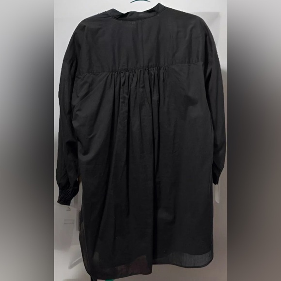 NWT Women Uniqlo Gather 3/4 Sleeve Oversized Tunic Black 100% Cotton Sz Medium - Picture 2 of 5